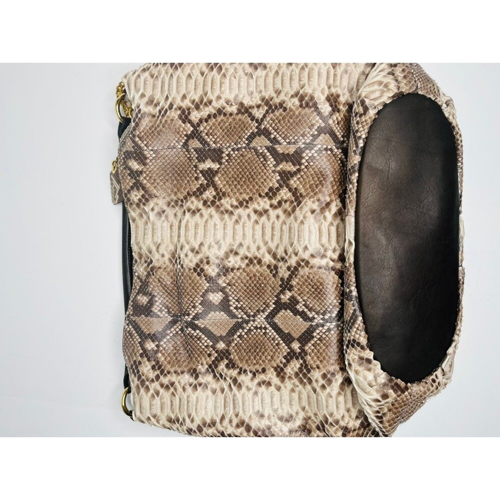 Gianni Notaro Python Oversized  Shoulder Bag Beige Handbag Brown Leather Snake - Picture 5 of 8